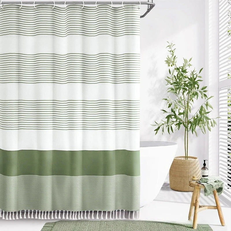 rideau douche polyester bleu clair rayures horizontales plissé moderne opale