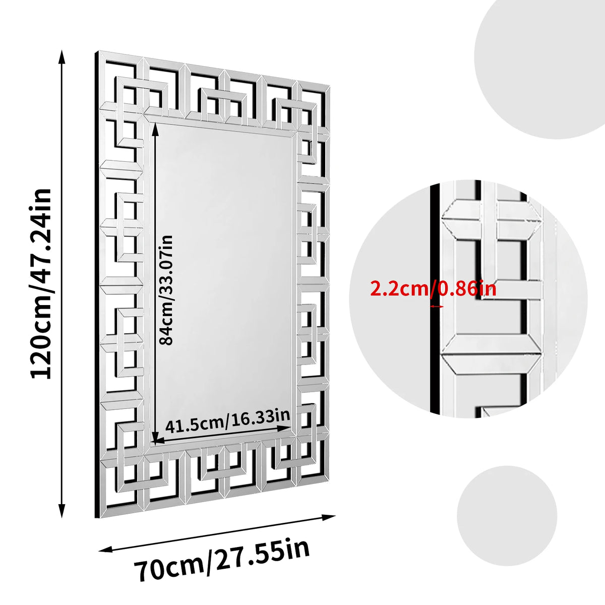 Miroir rectangulaire argenté dans un intérieur moderne