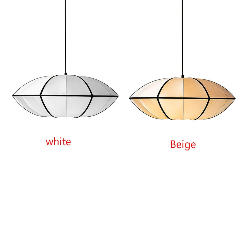 suspension lumineuse tissu géométrique blanc beige moderne opacité câble suspension fixe chambre salon