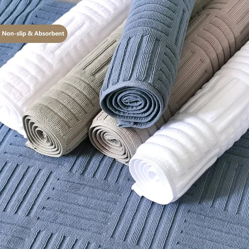 tapis coton absorbant bleu gris moderne bain salle bains noël rayures vertical 50x80cm