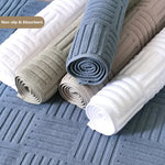 tapis coton absorbant bleu gris moderne bain salle bains noël rayures vertical 50x80cm