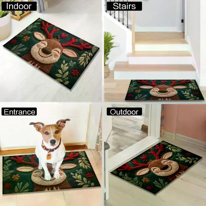 tapis sol décoration noël vert rouge bébé imperméable polyester dessin animé cerf santa claus