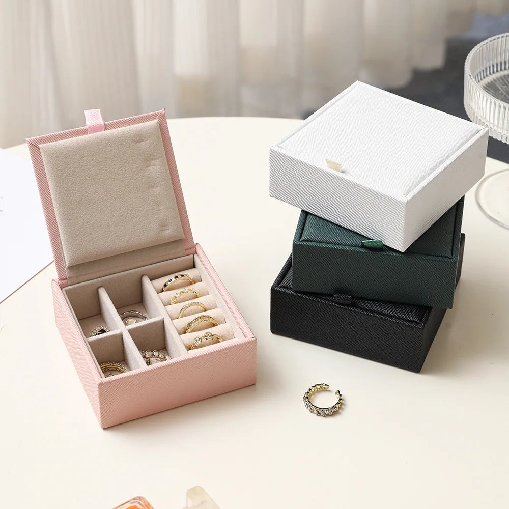boîte bijoux cuir pu moderne rose clair vert foncé élégante toile lin multifonctionnelle portable