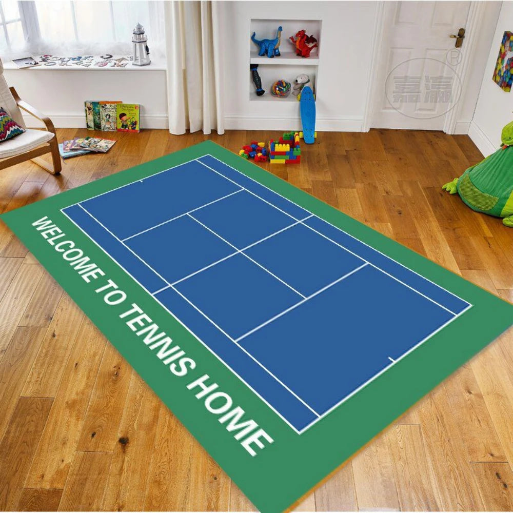 tapis salon décoratif motif terrain tennis bleu vert rouge moderne intérieur maison