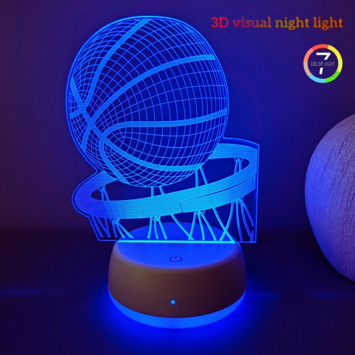 lampe nuit 3D bleu vert violet réseau lignes blanches transparent moderne minimaliste tactile USB