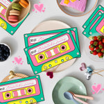 serviettes papier jetables vintage cassette audio rose vert anniversaire fête disco années 80 90