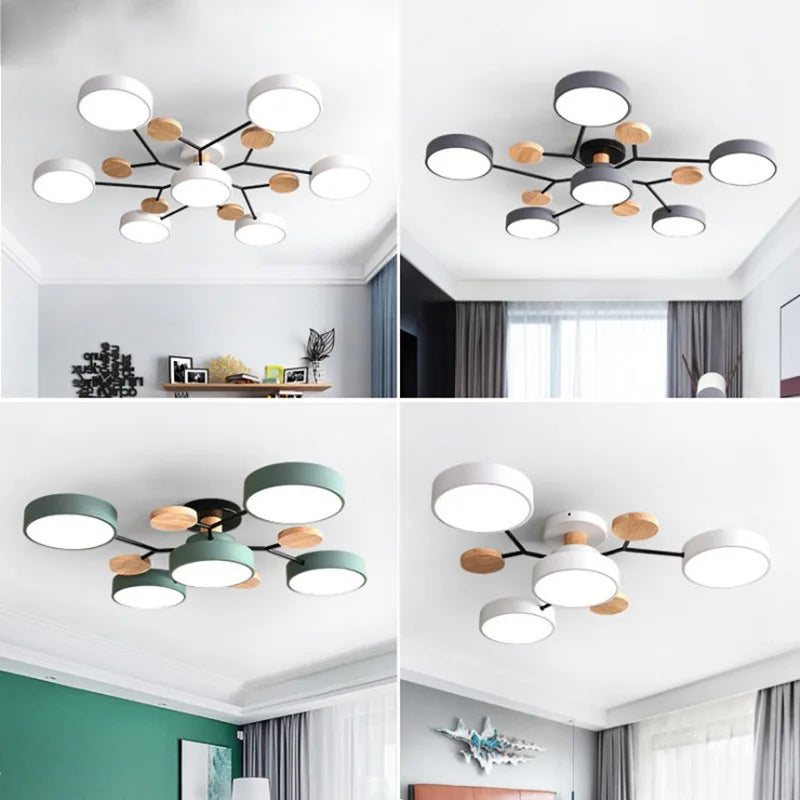 plafonnier led moderne vert blanc gris bois clair circulaire métallique scandinave éclairage intérieur