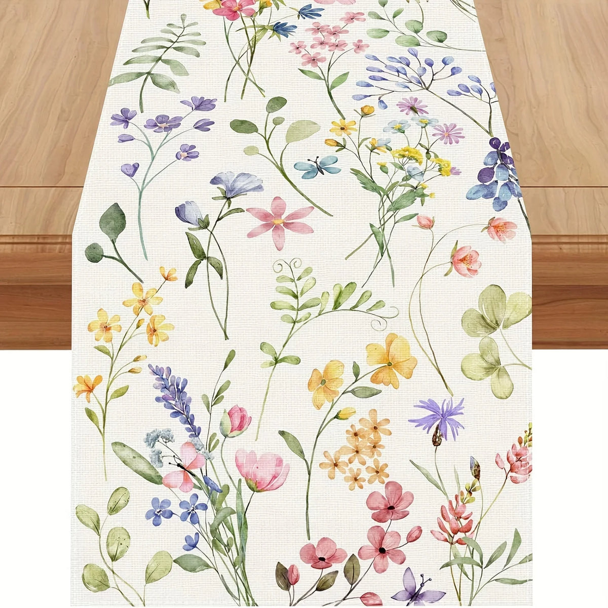 tableau printemps lin motifs floraux aquarelle moderne résistant l'eau blanc multicolore