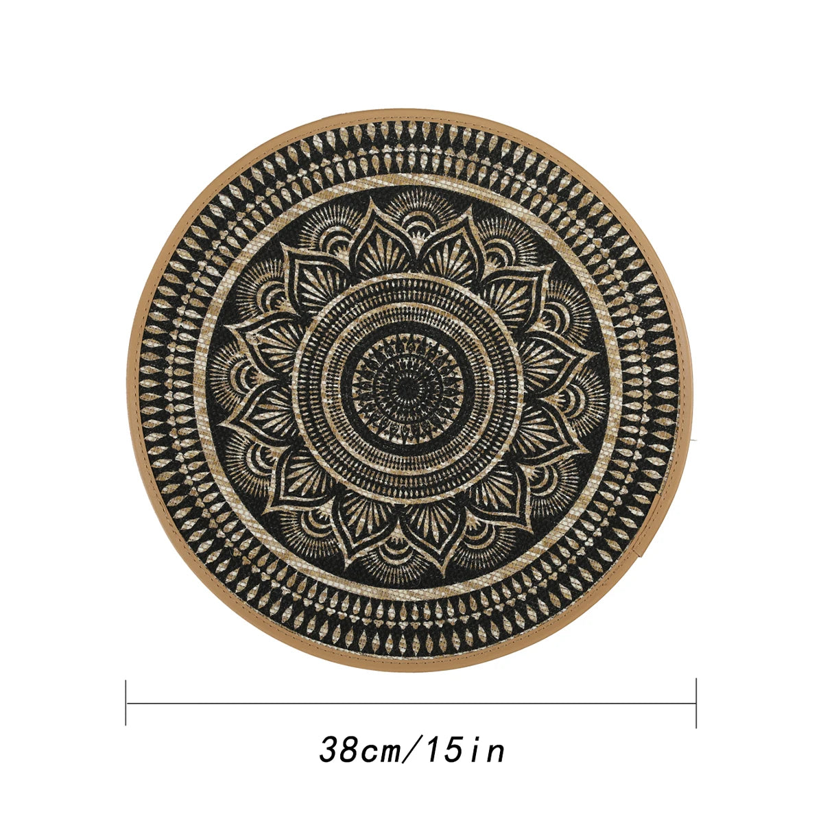 assiettes mandala noir doré ethnique traditionnel bohème decoration table tapis coussinets