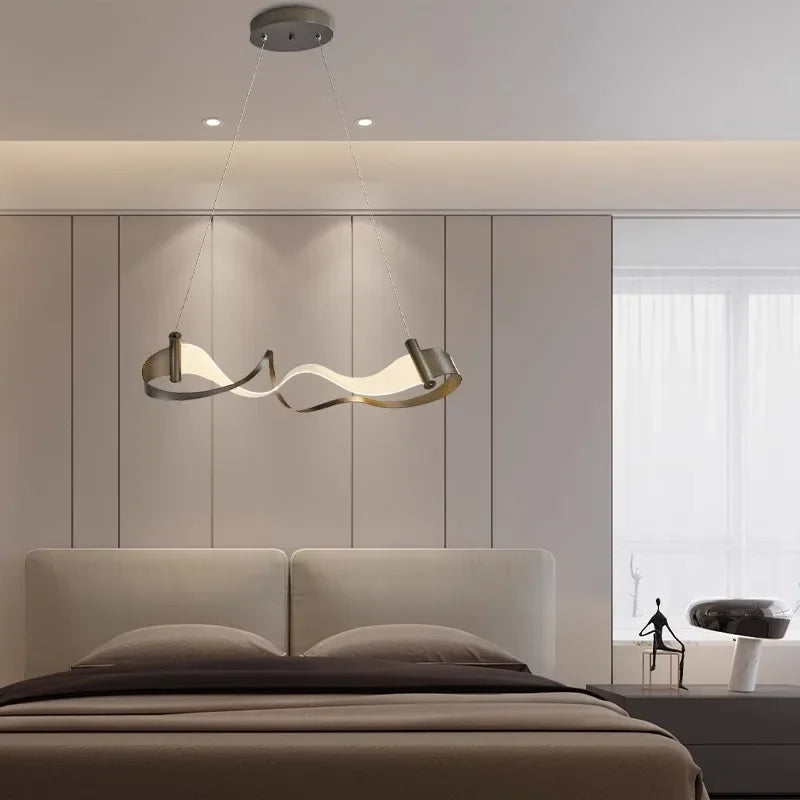suspension lumineuse moderne blanc doré noir ondulé mat salon chambre