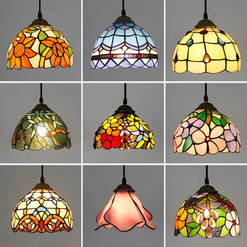 lampe suspendue tiffany multicolore stained glass floral salon chambrehôtel