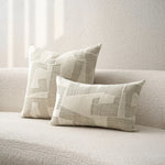 housse coussin géométrique moderne polyester coton noir blanc orange beige minimaliste contemporain ornemental 45x45cm