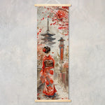 toile d'art japonaise contemporaine peinture abstraite fleurs cerisier cadre bois suspendue chambre salon