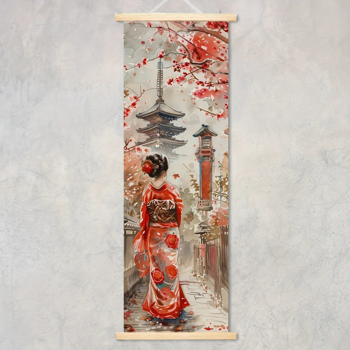 toile d'art japonaise contemporaine peinture abstraite fleurs cerisier cadre bois suspendue chambre salon
