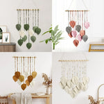 décoration murale boho feuilles coton tissage vert blanc rose artisanal