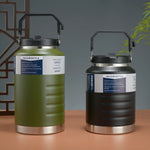 thermos bouteille 1500ml 2000ml acier inoxydable rayures horizontales poignée couvercle moderne vert olive noir