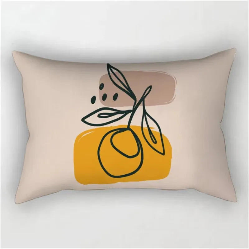 coussin rectangulaire moderne motif abstrait feuilles visages 100 polyester beige clair lit salon chambre