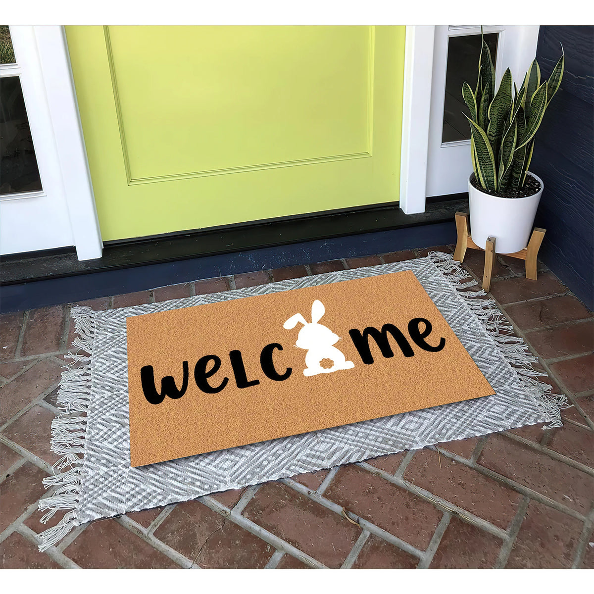 tapis d'entrée antidérapant welcome lapin marron clair moderne simple extérieur salle bain porte