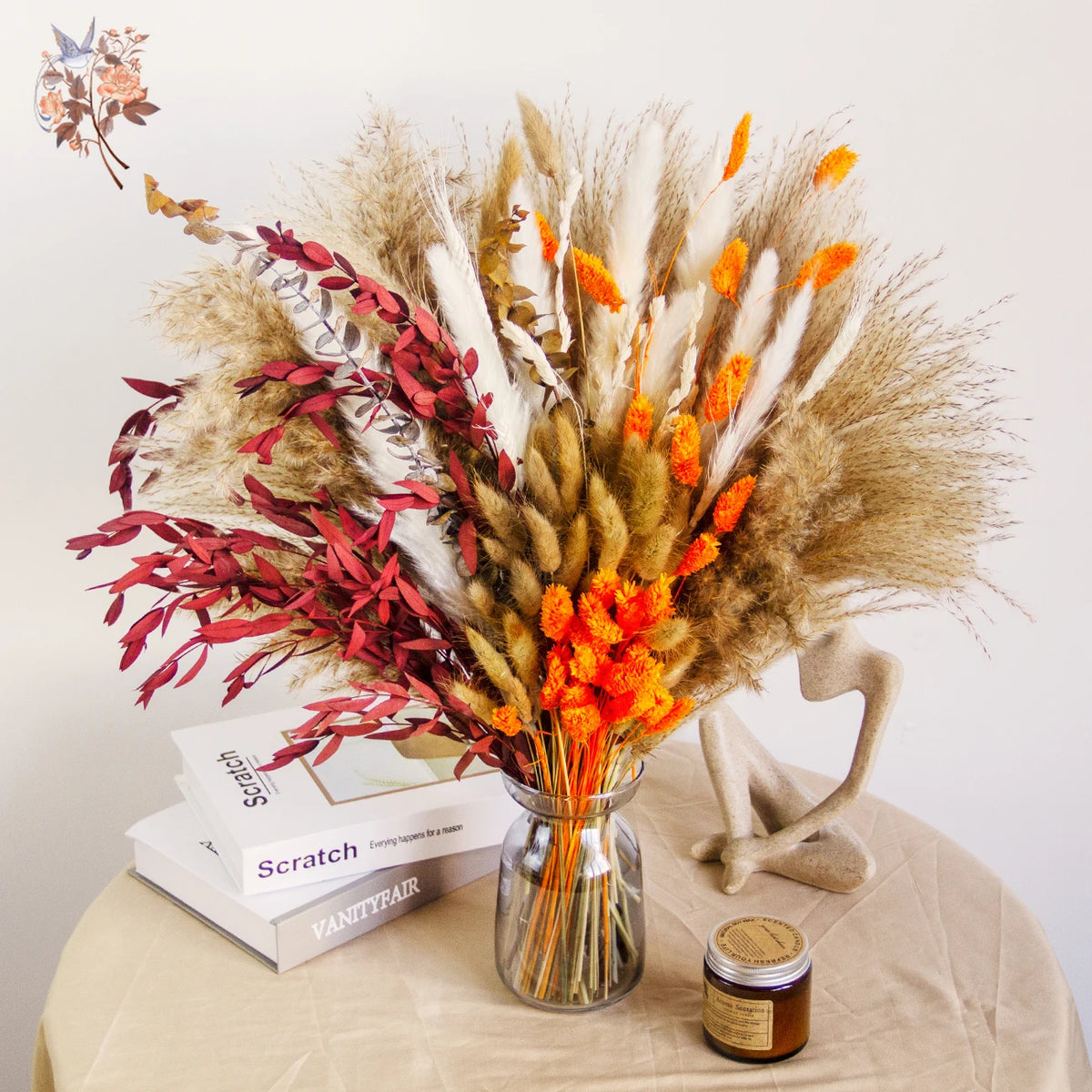 bouquet fleurs séchées naturel rouge blanc orange décoration intérieure automne table vaseHomeAssemblons informations prioritaires