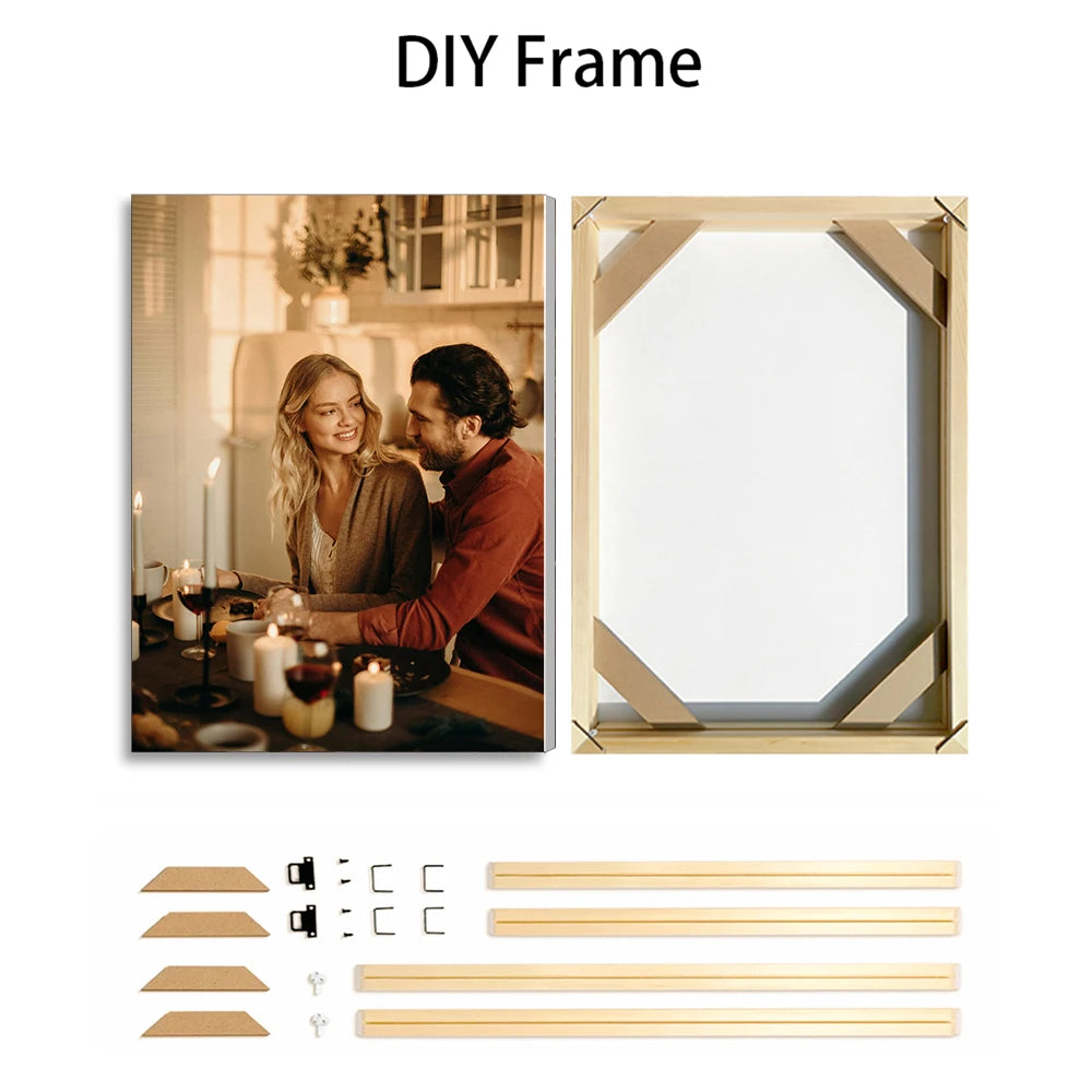 Affiche photo cadre bois blanc avec impression sur toile détaillée
