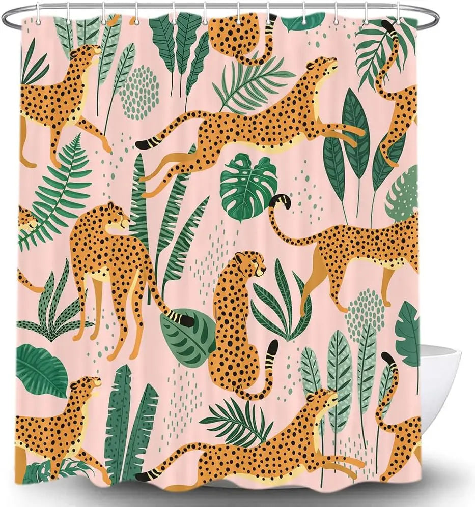 rideau douche polyester géométrique léopard feuilles tropicales moderne rose clair vert chambre enfant decoration