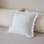 housses coussins brodées motif floral blanc franges romantique shabby chic polyester coton