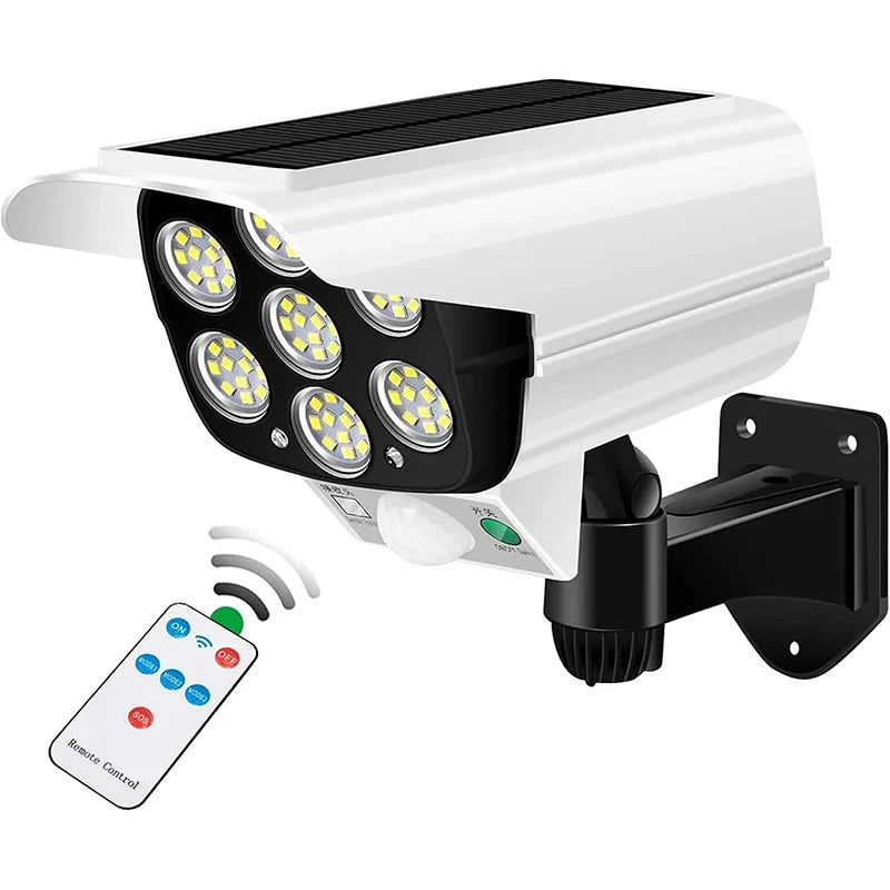 projecteur solaire motion sensor fausse caméra sécurité lampe rue moderne télécommande led blanc ip65