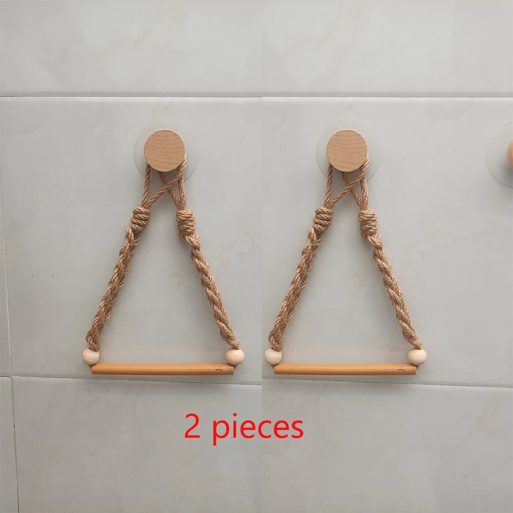 porte papier toilette bohème bois clair beige corde fixations murales rustique 25cm 15cm