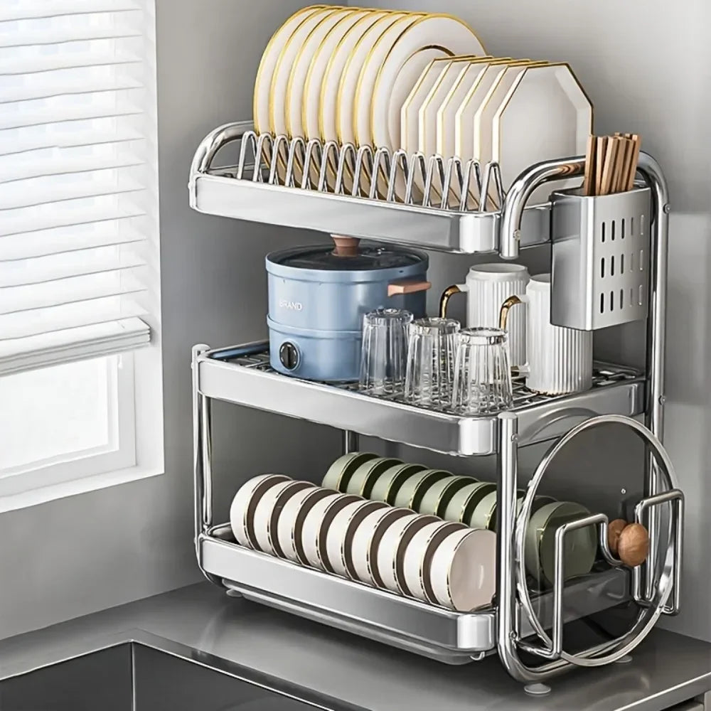 étagère vaisselle acier inoxydable moderne porte couverts serviettes plaque découpe cuisine