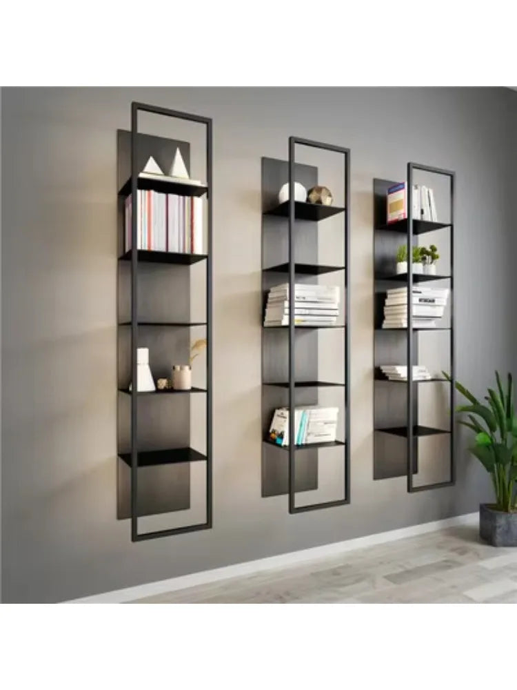 étagère murale moderne gris métallisé structure métallique lisse lumière rangement bibliothèque meuble décoration maison