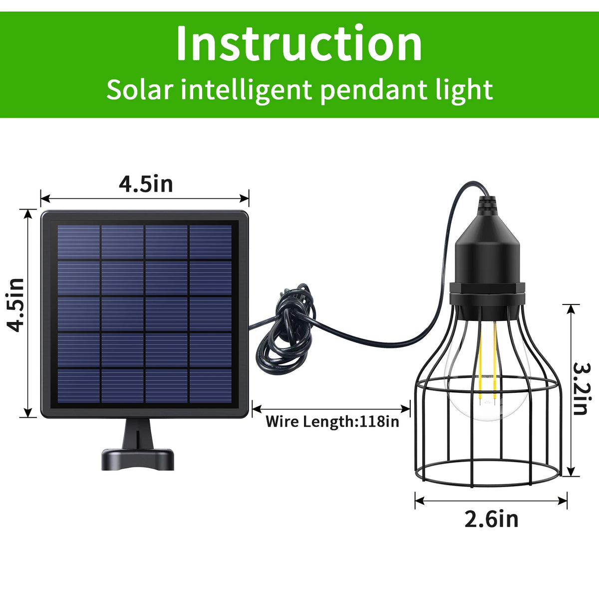 lampe solaire pendante panneau séparé ip65 protection abs noir industrielle rustiqueextérieur camping abri