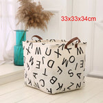 panier rangement pliant lin blanc noir rayures lettres poignées cuir moderne