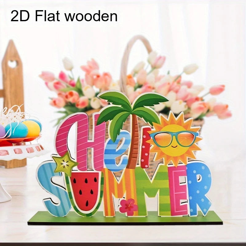 lettres decoratives bois motif plage palmier soleil pastèque fleur multicolore decoratif ete adhésif lettres