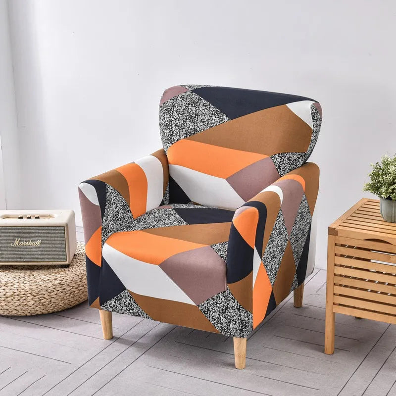 fauteuil moderne confortable housses polyestère feuilles tropicales géométrique tissu uni opaque pieds bois printemps