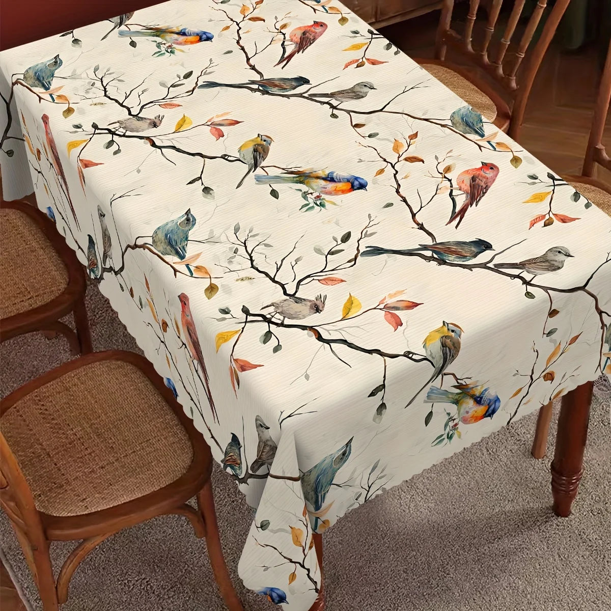 nappe imperméable moderne oiseaux printemps cuisine maison 140x200cm polyester blanc multicolore