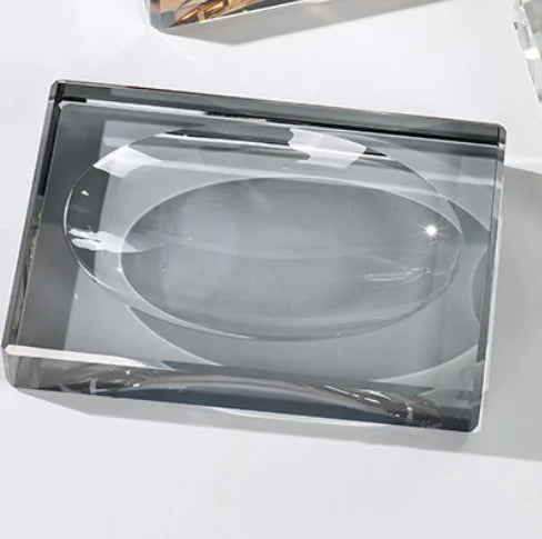 support savon moderne élégant transparent facettes géométriques contemporain or noir