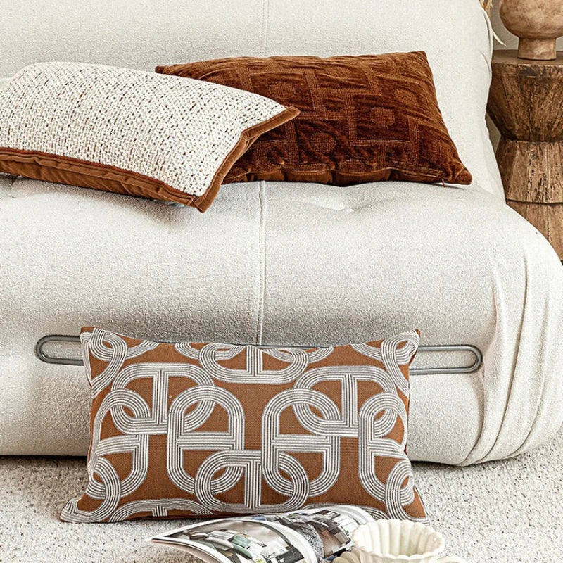 housse coussin rectangle polyester marron motif géométrique blanc contemporain décoration intérieure voiture