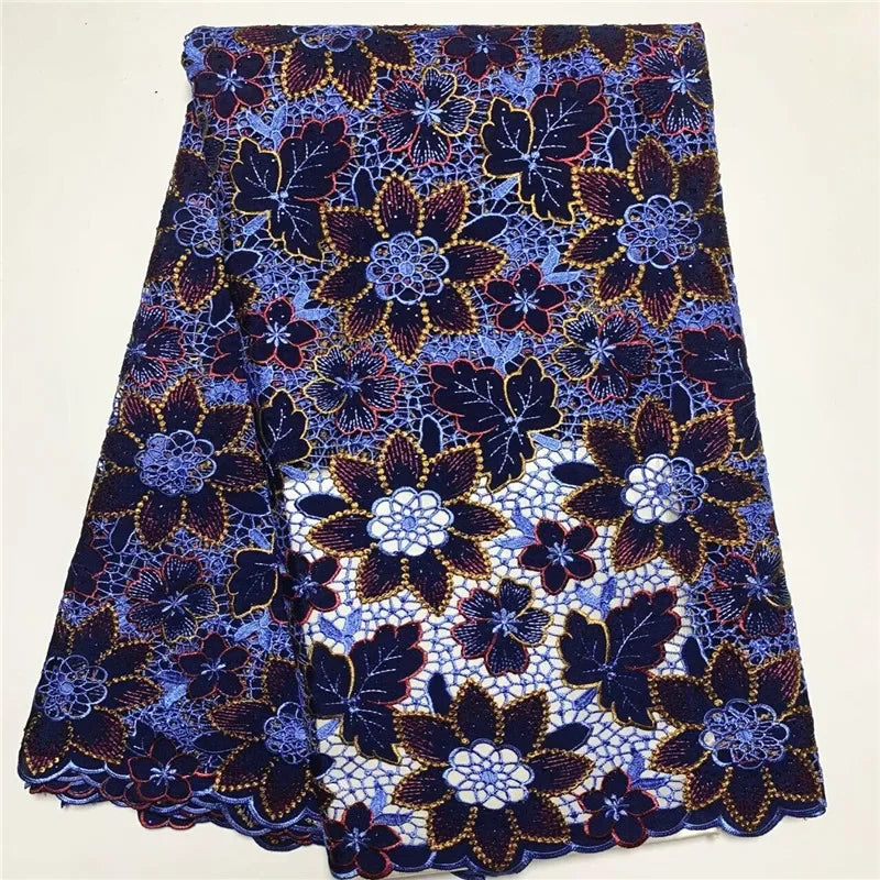 tissu polyester dentelle fleurs feuilles mariage vert jaune rose bleu marron opaque écologique soluble