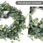 guirlande feuilles eucalyptus vertes fleurs blanches decoration exterieur naturelle rustique 180cm impermeable reutilisable