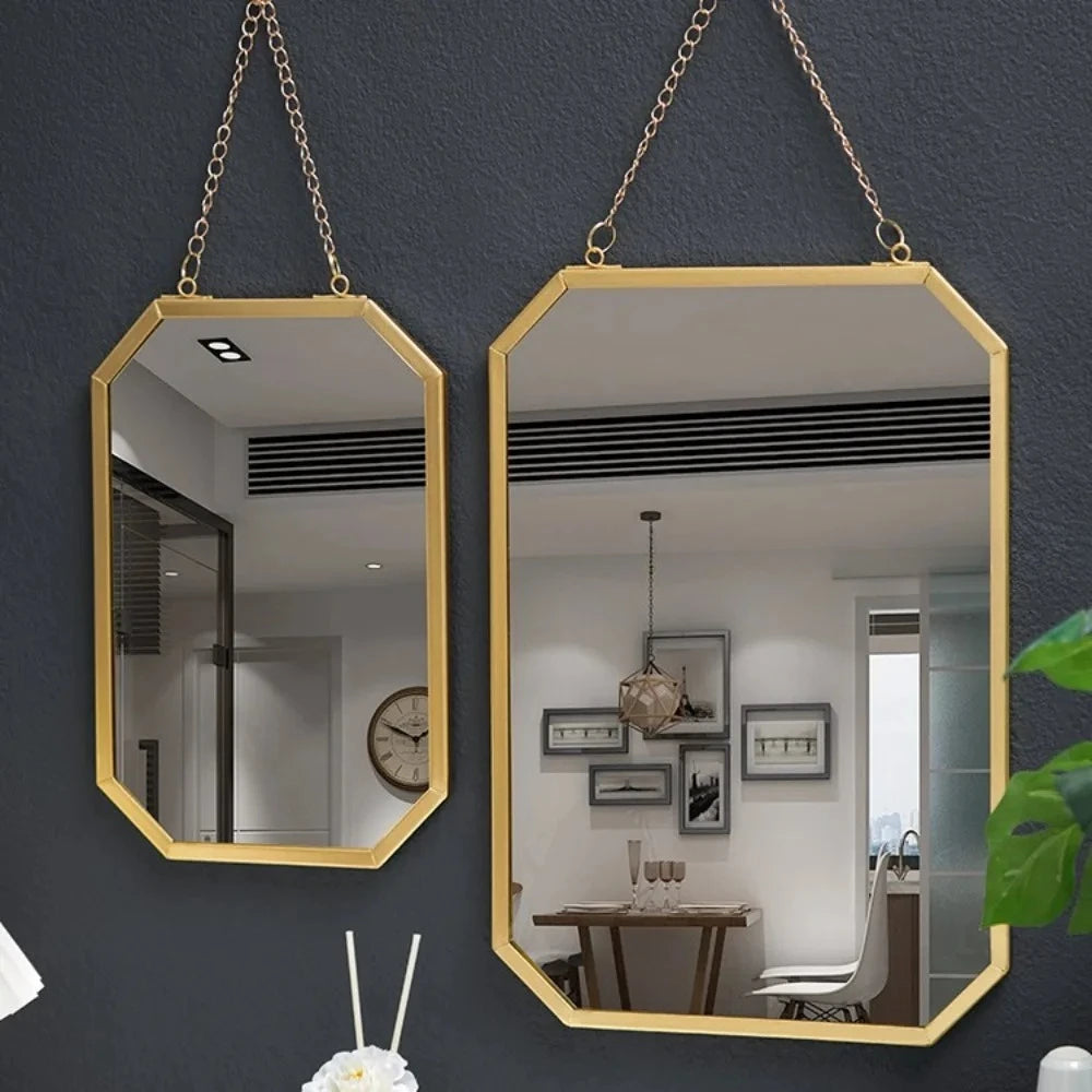 miroir mural or moderne bordure octogonale minimaliste chaines petite taille grande taille