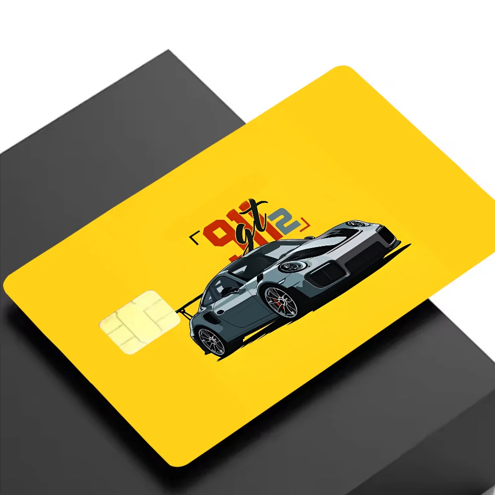 stickers carte crédit voiture sportive stylisée moderne waterproof réutilisable jaune fluo noir
