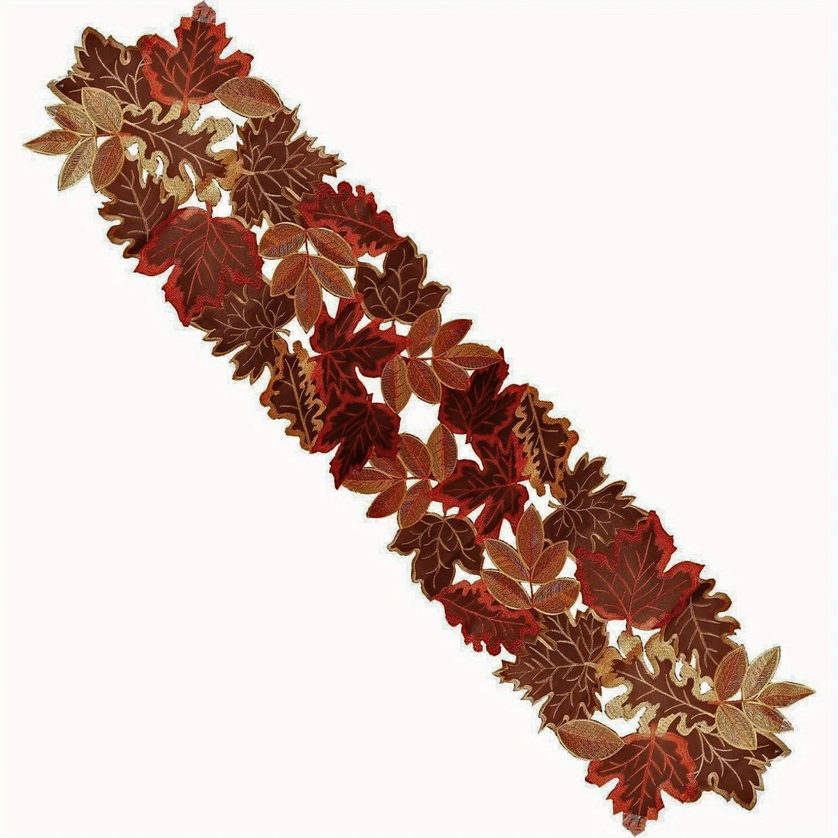 nappe décorative automnale feuilles érable brodées rustique couleurs marron orange rouge doré semi transparent