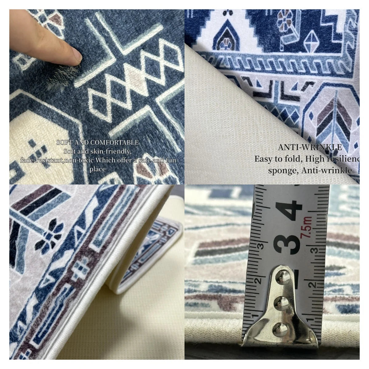 tapis noir blanc bleu vinyle géométrique antidérapant résistant intérieur moderne