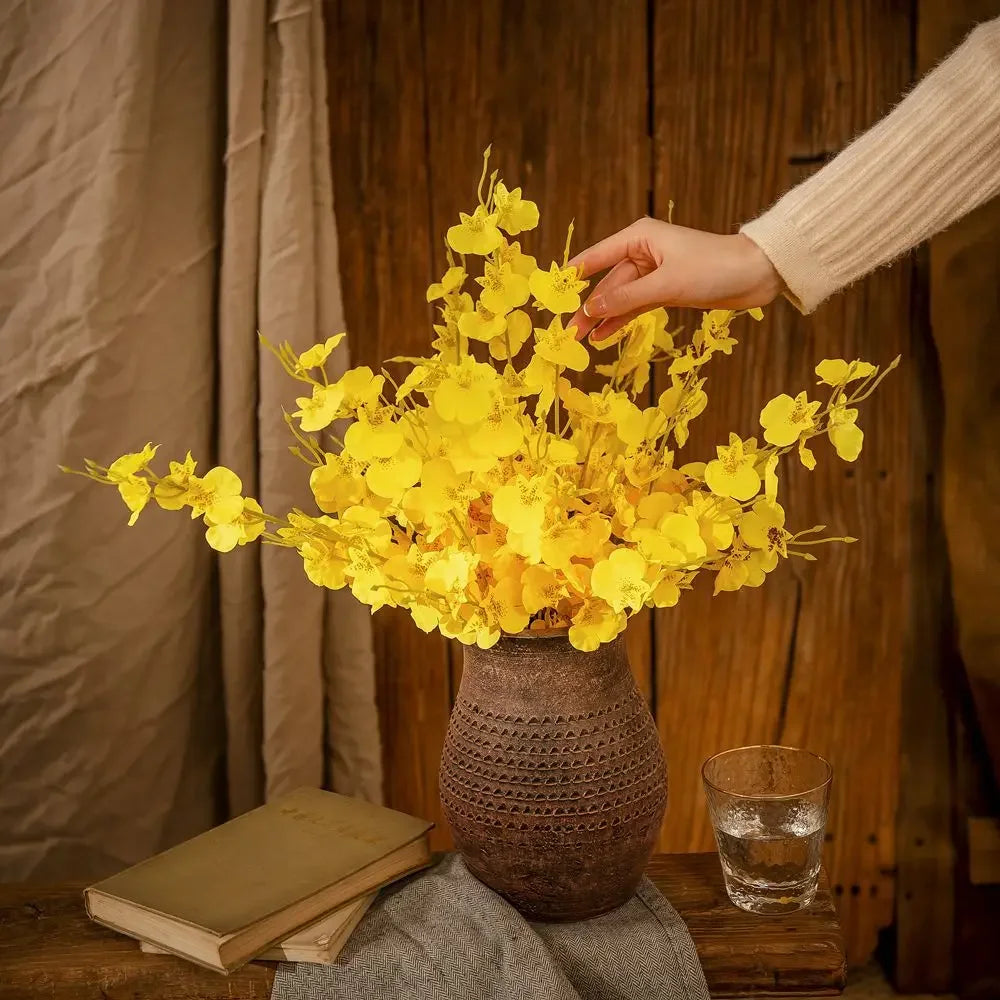 bouquet artificiel orchidée jaune moderne vase décoration intérieur extérieur 50cm