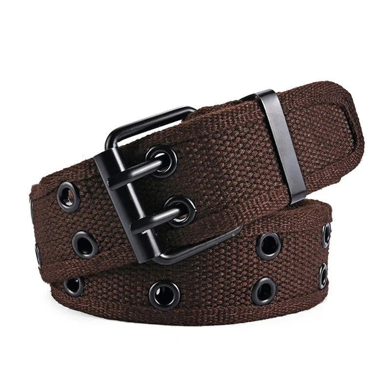 ceinture toile beige perforée boucle métallique décontracté sport outdoor unisexe