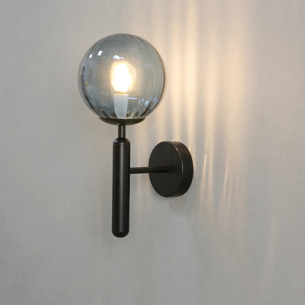 applique murale moderne sphérique transparente noir or rose bleu éclairage chambre cuisine entrée