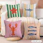 coussin carré jacquard rayures marine poissons crabe octopus multicolore 35cm 45cm 50cm 60cm doux