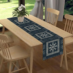 chinois table bleu marine blanc motifs géométriques symboles tissu lin ethnique traditionnel