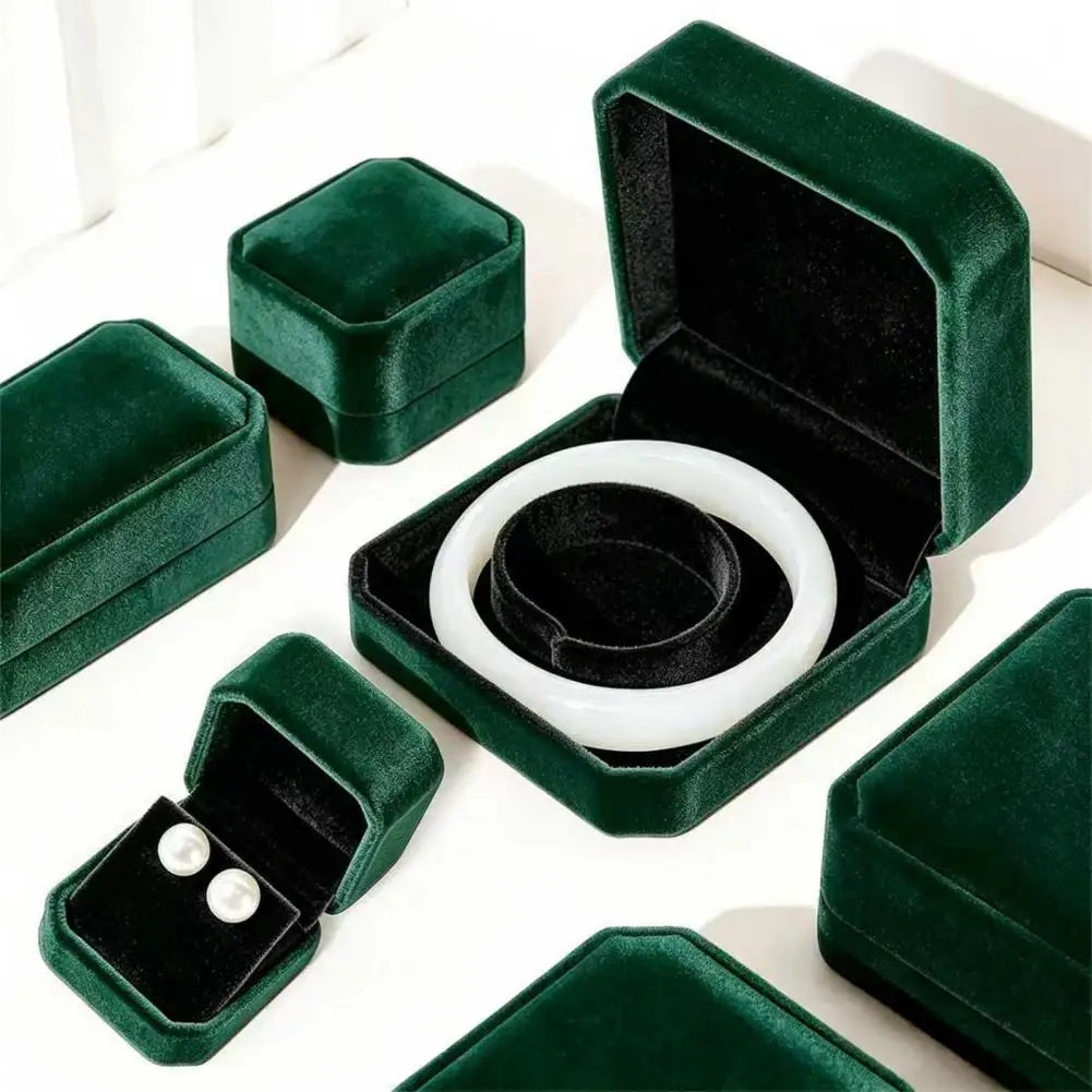 boîtes bijoux velours vert foncé classique rangement anneaux anti rayures organisateur voyage