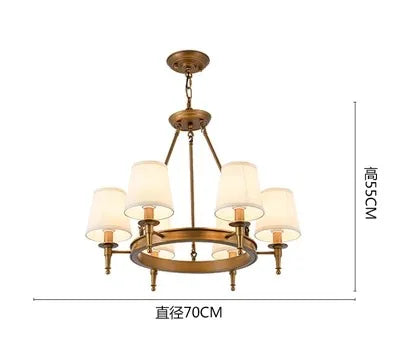 lustre tissu bronze doré lumières classique vintage salon chambre coucher